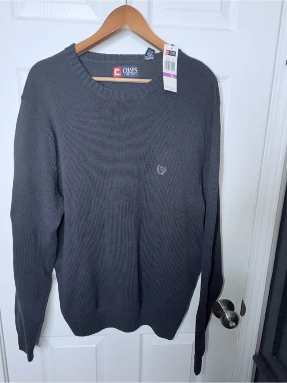 NWT Chap’s Men’s Logo Sweater XXL Navy Blue Cotton Knit Crewneck Pullover 2XL